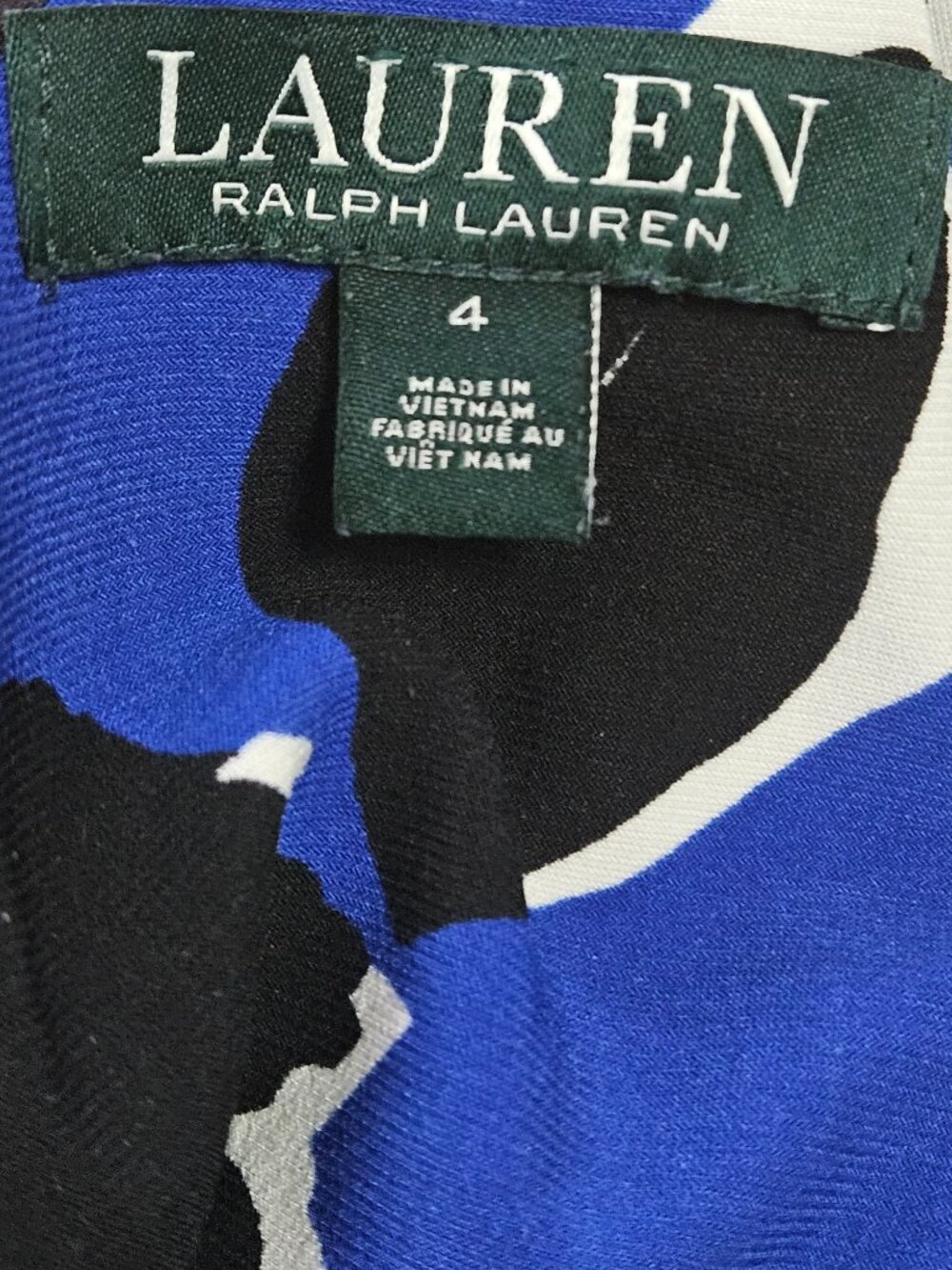 Lauren Ralph Lauren Dress Sleeveless Floral-patterned A-line Black Blue Size 4 - Picture 3 of 6